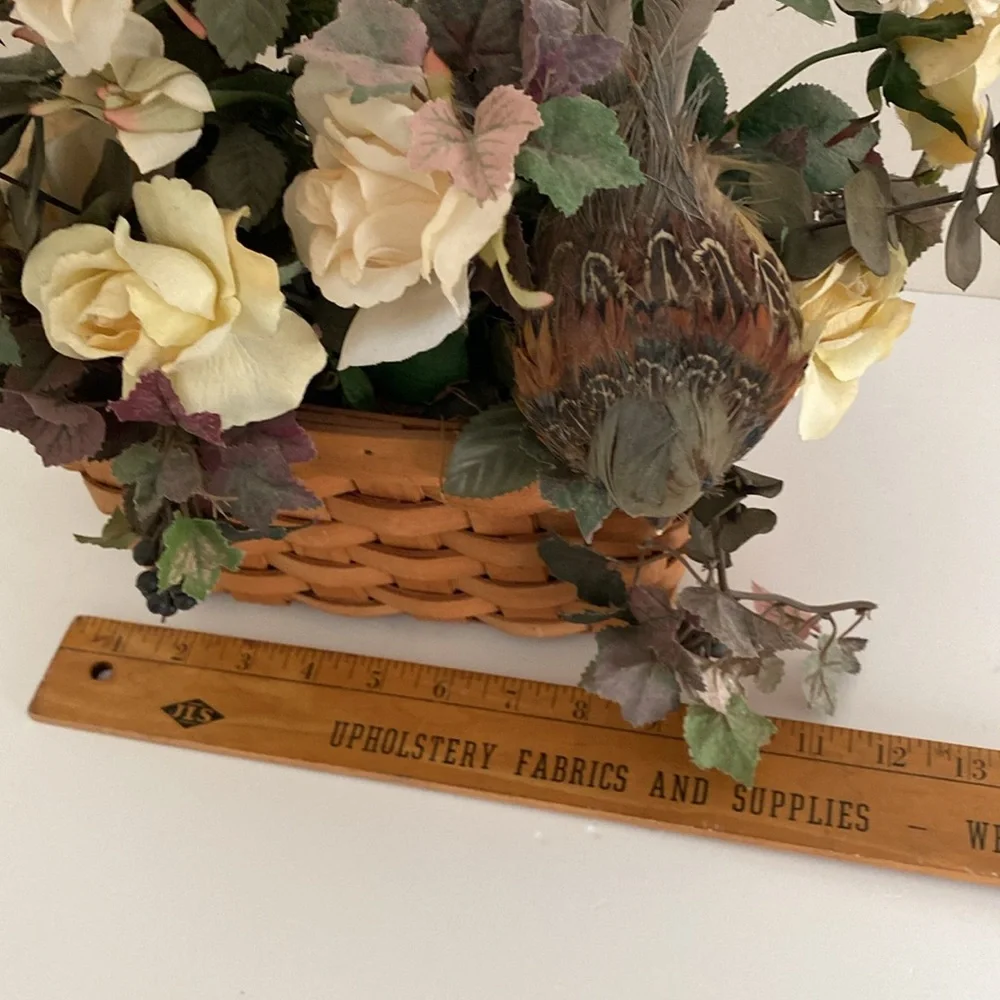 Elegant Cream faux Floral  arrangement Basket with Bird Cottagecore